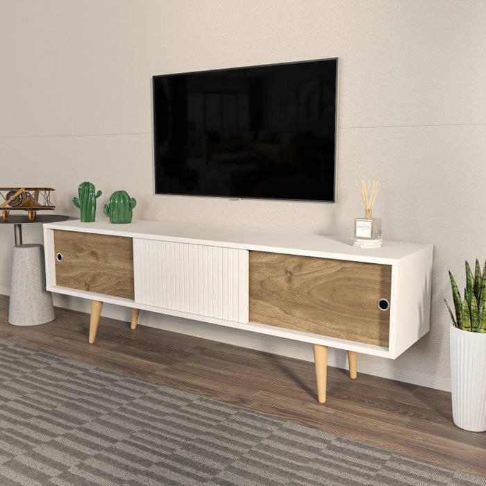Hanah Home Ecrin Soporte de TV Blanco y Nogal Hanah Home Ecrin Soporte de TV Blanco y Nogal